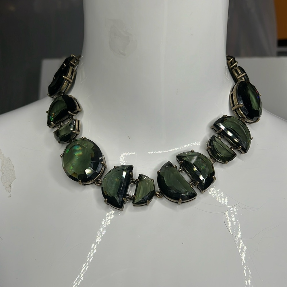 Angelo Moretti Green Resin Beveled Geometric Stone 7” Adjustable Necklace